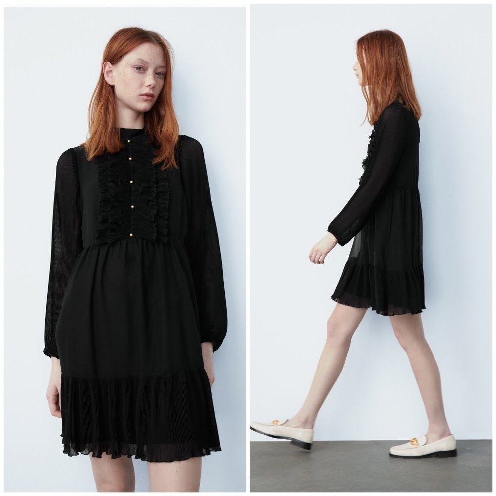 NWT ZARA Women’s Black Pleated Dress size M